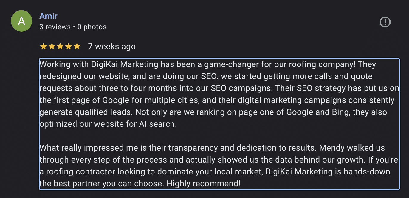 Google review screenshot for DigiKai Marketing