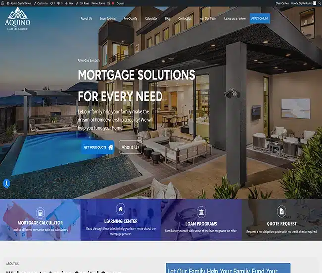 Archived Aquino Capital Group website design with mortgage information and quote and application paths
