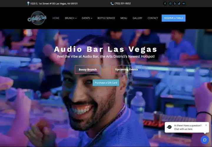 Audio Bar Las Vegas website with event and brunch calls to action