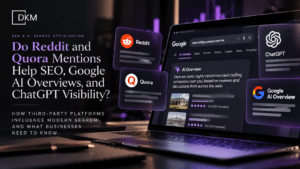DigiKai Marketing graphic illustrating how Reddit and Quora mentions may influence SEO, Google AI Overviews, and ChatGPT visibility.