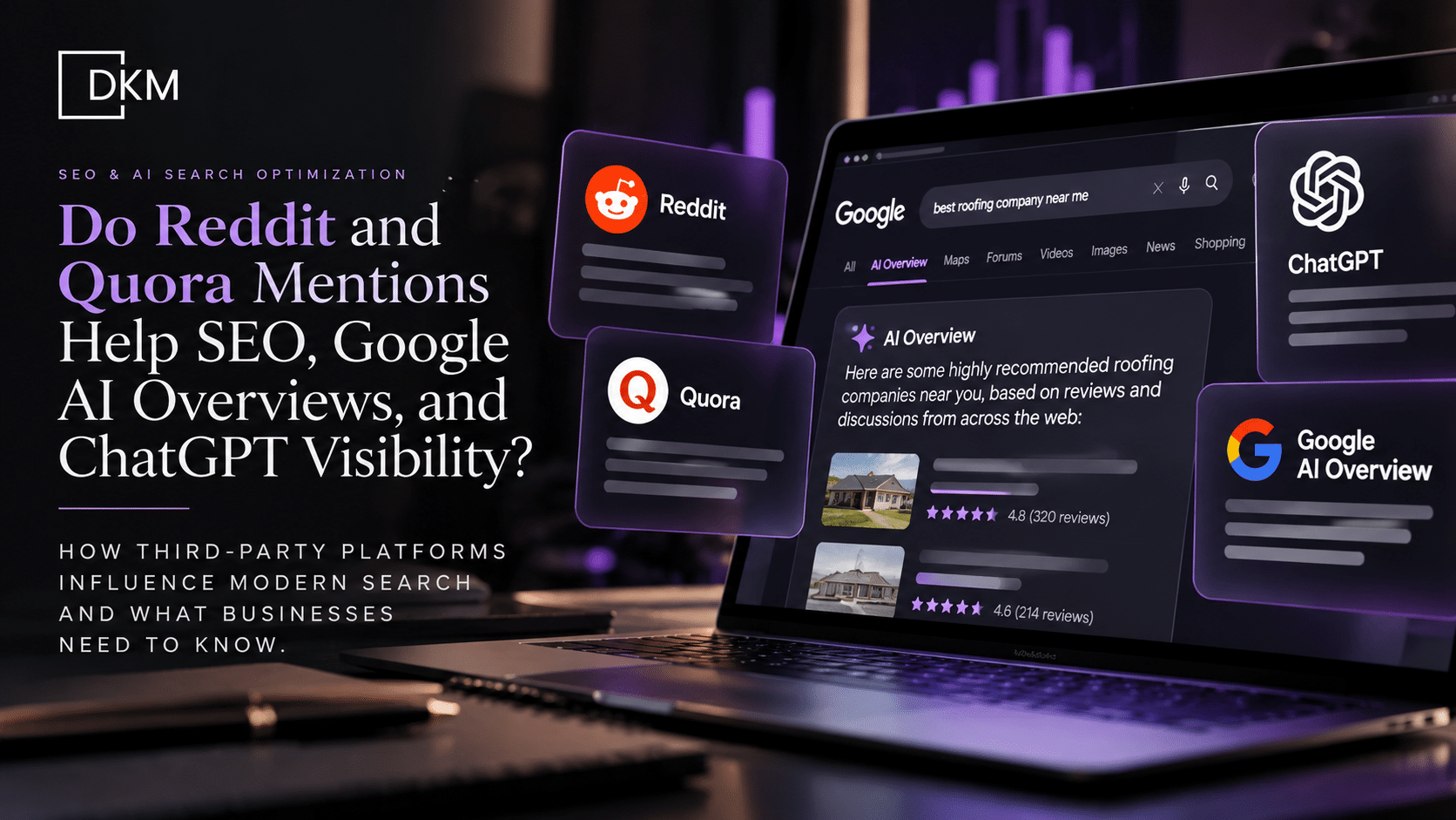 DigiKai Marketing graphic illustrating how Reddit and Quora mentions may influence SEO, Google AI Overviews, and ChatGPT visibility.